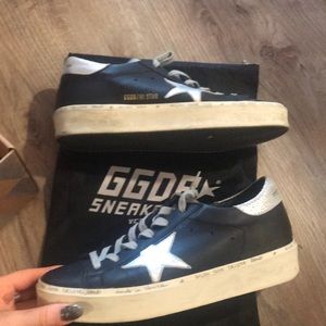 Golden Goose Hi Star Black Leather Silver Size 38